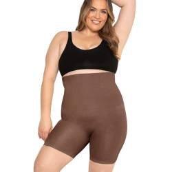 Conturve Body Shaper Shorts mit hoher Taille – Shapewear für Damen, Bauchkontrolle, klein bis übergröße, Braun, XXX-Large von Conturve