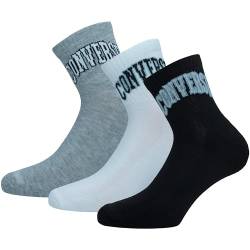 Converse 3 Paar Quarter Socken - Fußgewölbeunterstützung - Herren - Polyester (Mehrfarbig (Weiß, Grau, Schwarz), 39-42) von Converse