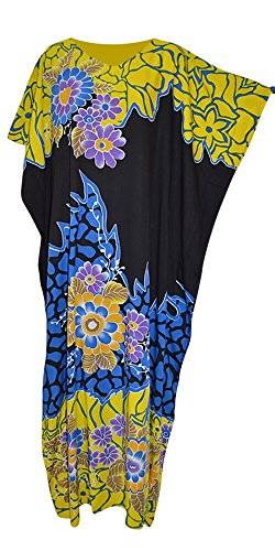 Cool Kaftans JOHORE Amazing Floral Soft Kaftan Kaftan Cool Lange Damen Sommerkleid Plus Robe Jilbab Marokkaner (S/M Fits UK 8 to 18, Black Yellow Blue) von Cool Kaftans