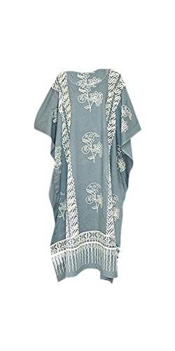 Cool Kaftans Java Bedrückte Baumwolle Strandkaftan Kaftankleid Einheitsgröße Übergröße Damen Hand Made Batik Strand - Grau, XXL von Cool Kaftans