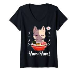 Damen Kawaii Neko Ramen Lover Japanese Noodle Anime T-Shirt mit V-Ausschnitt von Cool Otaku Manga Anime Tees