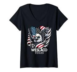 Damen Weslaco Texas 4th Of July USA American Flag T-Shirt mit V-Ausschnitt von Cool Texan Merch Tees And Stuff