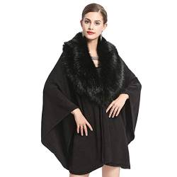 Cool&D Damen Poncho Cape Strickjacken Winter Umhang Kunstpelz Stolen mit Kunstfell Kragen von Cool&D