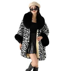 Cool&D Damen Poncho Cape Winter Umhang Plüschstoff Jacken mit Kunstfell Kragen Beflockung Innenfutter(Zebra Schwarz) von Cool&D