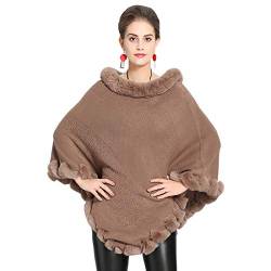 Cool&D Damen Poncho Cape Winter Umhang Strickjacken mit Kunstfell Kragen Kunstpelz Stolen von Cool&D