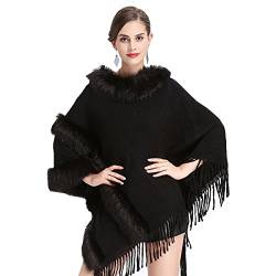 Cool&D Damen Poncho Cape Winter Umhang Strickjacken mit Kunstfell Kragen Quasten Kunstpelz Stolen von Cool&D