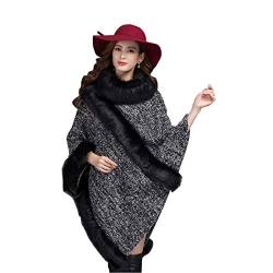 Cool&D Damen Poncho Cape Winter Umhang Strickjacken mit Kunstfell Kragen Strickpullover von Cool&D