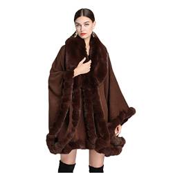 Cool&D Damen Poncho Cape Winter Umhang Strickjacken mit Kunstfell Kragen von Cool&D