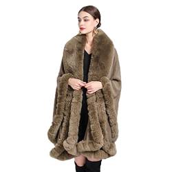 Cool&D Damen Poncho Cape Winter Umhang Strickjacken mit Kunstfell Kragen von Cool&D