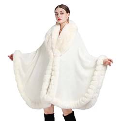 Cool&D Damen Poncho Cape Winter Umhang Strickjacken mit Kunstfell Kragen von Cool&D