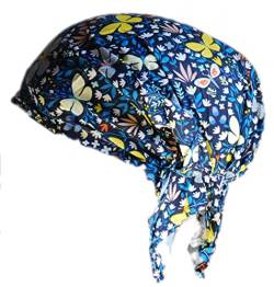 Cool4 Sommer Kopftuch Strand Bandana Meer Beanie Sonne Sonnenschutz Mütze Chemo Cap A04 (Navy mit gelb blauen Schmetterlingen) von Cool4