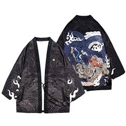 CoolChange Kimono Jacke mit japanischem Drachen Motiv | traditioneller Japan Haori Umhang | mit asiatischem Motiv | Schwarz | Größe: S/M von CoolChange