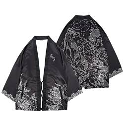 CoolChange Kimono Jacke mit japanischem Koi Karpfen Motiv | traditioneller Japan Haori Umhang | mit asiatischem Motiv | Schwarz | Größe: S/M von CoolChange