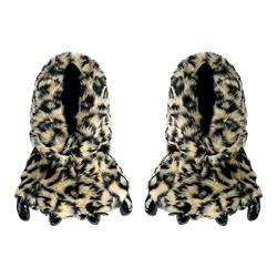 CoolChange Kuschlige Plüsch Leoparden Hausschuhe mit Krallen | Jaguar Pantoffel | Leoparden Verkleidung 36-41 von CoolChange