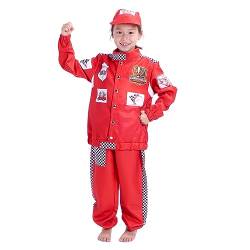 CoolChange Rennfahrer Kinder Kostüm | Autorennfahrer Kostüm für Jungen | Inkl. Jacke, Hose & Mütze | Größe: 128 von CoolChange