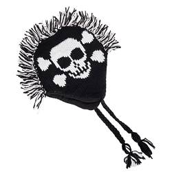 CoolChange Totenschädel Strikmütze für Erwachsene mit Fransen Irokesen | kuschelige Skull Wintermütze mit Innenfutter | Schwarz von CoolChange