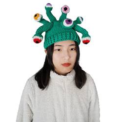 CoolChange Witzige Monster Strikmütze für Erwachsene | Verrückte Wintermütze mit Tentakel Augen | Türkis von CoolChange