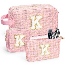 CoolDuffle Kosmetiktaschen für Damen, Pink, 3 x Samt-Buchstabe K von CoolDuffle