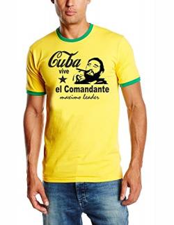 Coole Fun T-Shirts Fidel Castro EL Comandante Vive Cuba Tshirt Ringer Kuba, gelb/grün, Grösse: XXL von Coole-Fun-T-Shirts