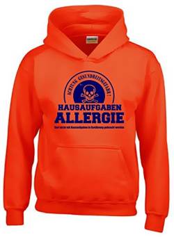 Coole-Fun-T-Shirts Hausaufgaben ALLERGIE - Vorsicht Gesundheitsgefahr ! Nicht mit Hausaufgaben in Verbindung bringen ! Kinder Sweatshirt mit Kapuze Hoodie orange-Navy, Gr.164cm von Coole-Fun-T-Shirts