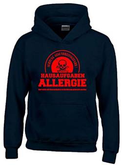 Coole-Fun-T-Shirts Hausaufgaben ALLERGIE - Vorsicht Gesundheitsgefahr ! Nicht mit Hausaufgaben in Verbindung bringen ! Kinder Sweatshirt mit Kapuze Hoodie schwarz-rot, Gr.152cm von Coole-Fun-T-Shirts