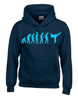 Coole-Fun-T-Shirts Karate Evolution Kinder Sweatshirt mit Kapuze Hoodie Navy-Sky, Gr.164cm von Coole-Fun-T-Shirts