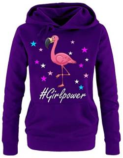 GIRLPOWER Flamingo ! Damen Hoodie - Sweatshirt mit Kapuze LILA, Gr.S von Coole-Fun-T-Shirts