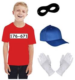 Kinder Set Gangster Bande KOSTÜM - Fasching - Karneval - T-Shirt, MÜTZE, Maske + Handschuhe - rot Gr.152 von Coole-Fun-T-Shirts