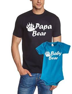 Papa Bear + Baby Bear T-Shirt + Strampler - Set zur Geburt Vater und Baby - Papa Papabear + BABYBEAR ! Navy-Sky Strampler T-Shirt Navy Gr.XL von Coole-Fun-T-Shirts