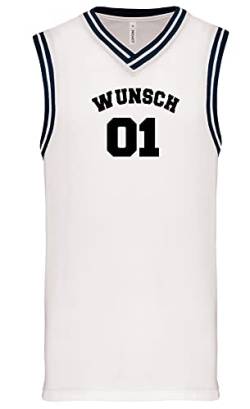 Wunschnummer + Name Basketball University Trikot Tank Shirt Navy Black White S M L XL XXL 3XL Teamshirt Personalisierbar (White-Navy, XL) von Coole-Fun-T-Shirts