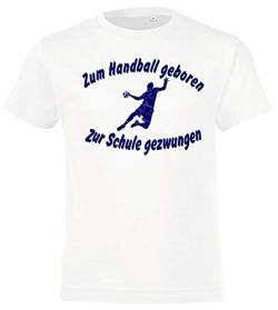 ZUM Handball GEBOREN - ZUR Schule GEZWUNGEN ! T-Shirt Weiss-Navy Gr.164 cm von Coole-Fun-T-Shirts
