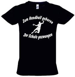 ZUM Handball GEBOREN - ZUR Schule GEZWUNGEN ! T-Shirt grau-Navy Gr.164 cm von Coole-Fun-T-Shirts