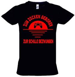 ZUM ZOCKEN GEBOREN - ZUR Schule GEZWUNGEN ! T-Shirt schwarz-rot Gr.164 cm von Coole-Fun-T-Shirts