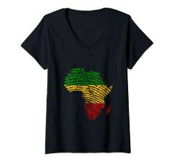 Damen Reggae Afrika Karte Rastafari Roots Fingerabdruck Hippie T-Shirt mit V-Ausschnitt von Coole Rasta Reggae Musik