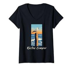 Damen Küsten-Camper Nordsee Ostsee Camper Cooles Camper Möwe T-Shirt mit V-Ausschnitt von Coole Reise, Camper, Abenteuer, Abenteuer Motive
