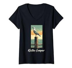 Damen Küsten-Camper Nordsee Ostsee Camper Cooles Camper Möwe T-Shirt mit V-Ausschnitt von Coole Reise, Camper, Abenteuer, Abenteuer Motive
