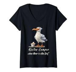 Damen Küsten-Camper Ohne Meer ist alles Doof Cooles Camper Möwe T-Shirt mit V-Ausschnitt von Coole Reise, Camper, Abenteuer, Abenteuer Motive