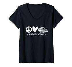 Damen Happy Camper - lustiges Wohnmobil Kastenwagen Camper T-Shirt mit V-Ausschnitt von Coole Reise,Camper,Abenteuer,Abenteurshirts