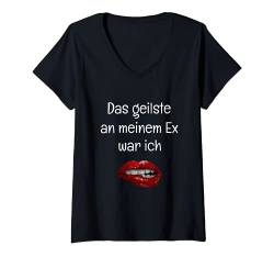 Damen Das geilste an meinem Ex war ich (D010-0928A) T-Shirt mit V-Ausschnitt von Coole Sprüche Geschenk Ideen