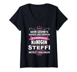 Damen Steffi Vorname Königin Name Lustiger Spruch Witz T-Shirt mit V-Ausschnitt von Coole Vorname Geschenke & Outfits