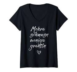 Damen Bayern Mehra schmusn weniga grantln bairisch Spruch T-Shirt mit V-Ausschnitt von Coole freche Sprüche Fun Shirt Factory