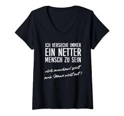 Damen Ich versuche immer ein netter Mensch zu sein T-Shirt mit V-Ausschnitt von Coole freche Sprüche Fun Shirt Factory