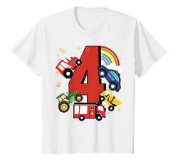 Kinder Kinder 4. Geburtstag 4 Jahre Feuerwehr & Polizei Auto weißes T-Shirt von Coole und moderne Geburtstags Tees für Jungen