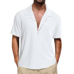 Cooleep Herren Hemd Kurzarm Leichtes Sommerhemd Freizeithemd Sommer Hemden Kurzes Herrenhemd Casual Shirts Weiß XL von Cooleep