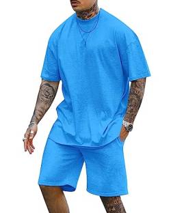 Cooleep Herren T-Shirt und Shorts Set 2 Teiliges Sommer Trainingsanzug Jogginganzug Kurzarm Casual Freizeitanzug Tracksuit für Männer Blau L von Cooleep