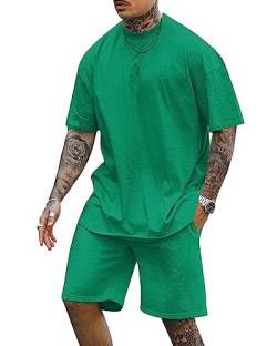 Cooleep Herren T-Shirt und Shorts Set 2 Teiliges Sommer Trainingsanzug Jogginganzug Kurzarm Casual Freizeitanzug Tracksuit für Männer Grün 3XL von Cooleep