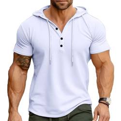 Cooleep Herren T-Shirts Sommer Hoodie Kapuzenpullover Kurzarm Tshirt Baumwoll für Männer Freizeit Sport Weiß M von Cooleep