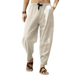 Cooleep Leinenhose Herren Sommerhose Herren Leicht Yogahose Freizeithose mit Elastische Gürtel Beige L von Cooleep