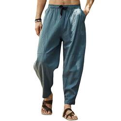 Cooleep Leinenhose Herren Sommerhose Herren Leicht Yogahose Freizeithose mit Elastische Gürtel Blau 4XL von Cooleep