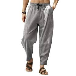 Cooleep Leinenhose Herren Sommerhose Herren Leicht Yogahose Freizeithose mit Elastische Gürtel Grau XL von Cooleep